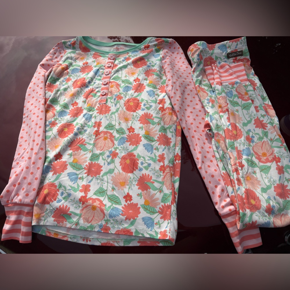 Matilda Jane Floral and Polka Dot Pajama Set - Pink and Green